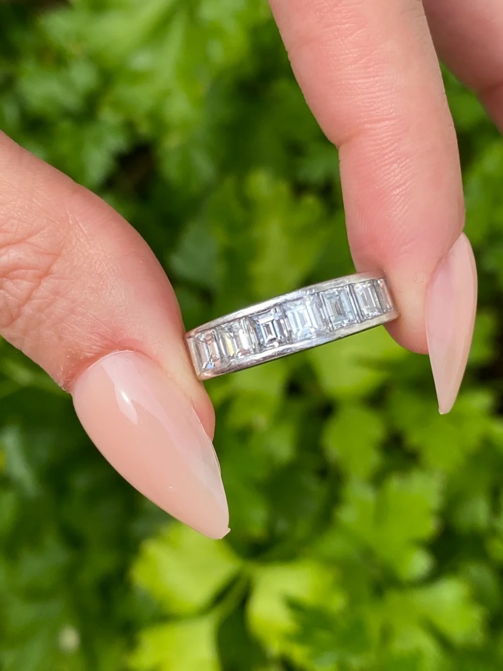Vintage 2 carat natural step cut diamond platinum ring